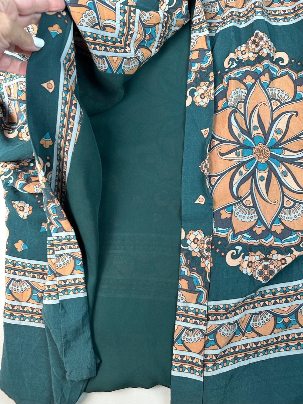 Massimo Dutti Women’s Open Front Cardigan Jacket Shirt Teal Peach Patterned - Picture 4 of 6